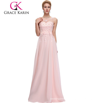 Grace Karin Sleeveless V-Back Light pink Chiffon Plus Size Evening Dress CL007555-1